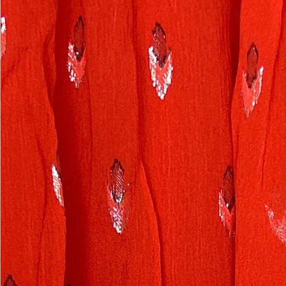 Joie Women’s S Red Silver Mosi Lightweight Silk Long Sleeve Aztec Boho Blouse - Picture 6 of 6